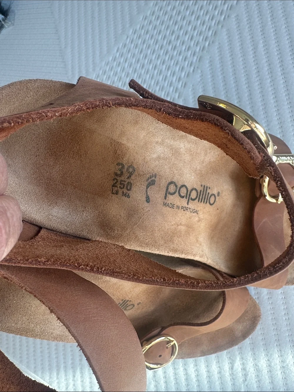 Birkenstock Papillio Cognac-arrow Smokey Ring Buckle Cork Wedge Sandal